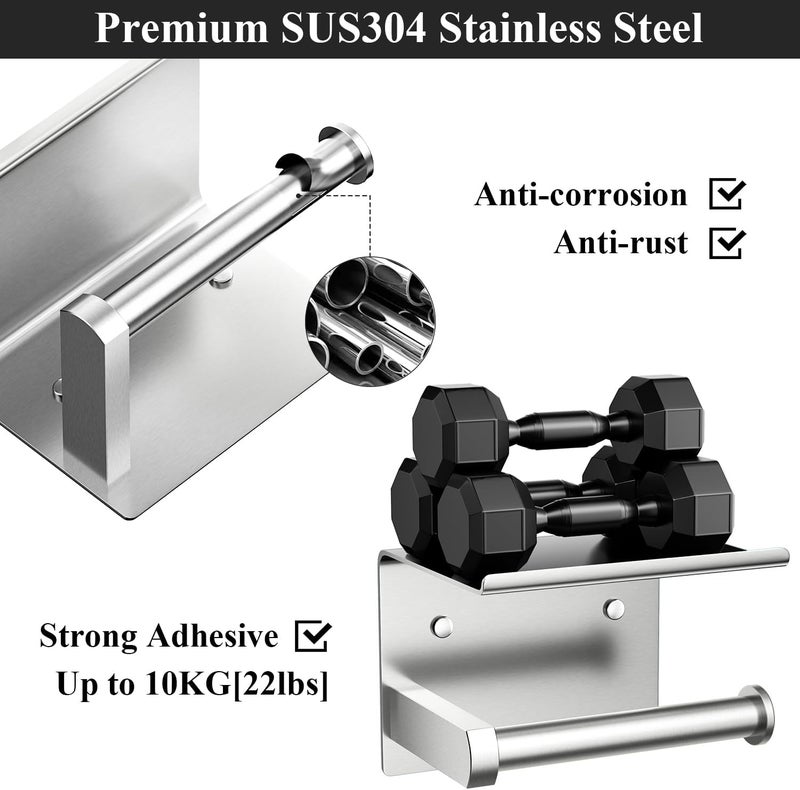 Tindbea Toilet Paper Holder with Phone Shelf, Adhesive or Screw Wall Mount Toilet Tissue Roll Holder, Rustproof & Multifunctional Stainless Steel Bathroom Storage Dispenser (Brushed Nickel) - Image 4